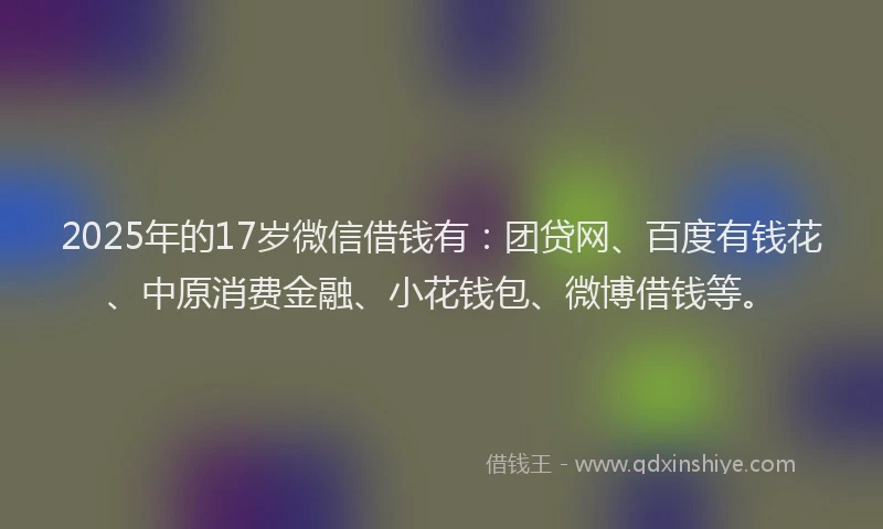 2025年的17岁微信借钱有：团贷网、百度有钱花、中原消费金融、小花钱包、微博借钱等。