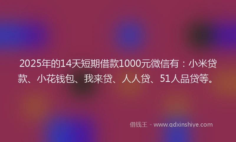 2025年的14天短期借款1000元微信有：小米贷款、小花钱包、我来贷、人人贷、51人品贷等。
