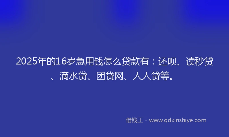 2025年的16岁急用钱怎么贷款有：还呗、读秒贷、滴水贷、团贷网、人人贷等。