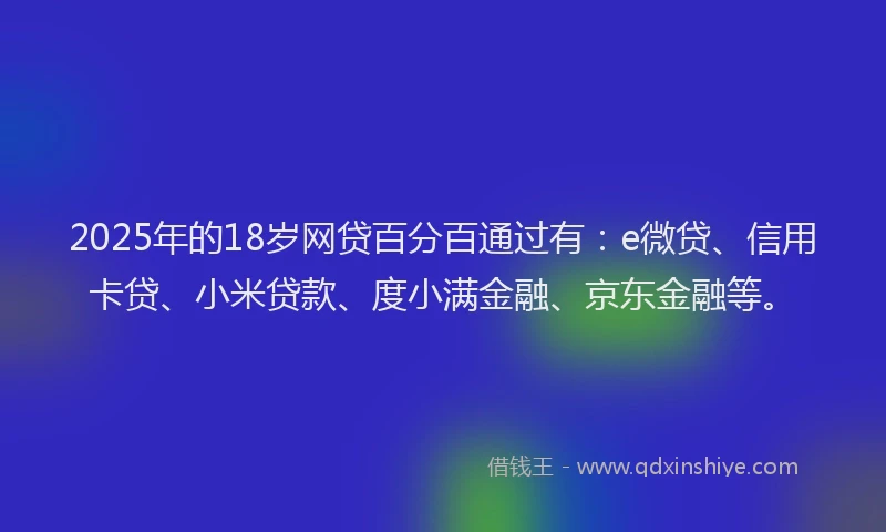 2025年的18岁网贷百分百通过有：e微贷、信用卡贷、小米贷款、度小满金融、京东金融等。