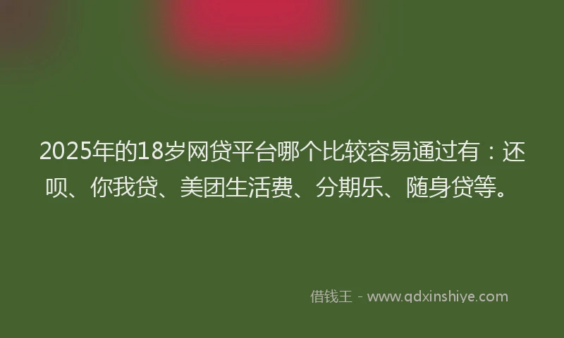 2025年的18岁网贷平台哪个比较容易通过有：还呗、你我贷、美团生活费、分期乐、随身贷等。