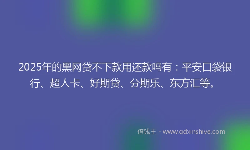2025年的黑网贷不下款用还款吗有：平安口袋银行、超人卡、好期贷、分期乐、东方汇等。