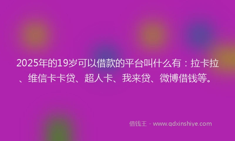 2025年的19岁可以借款的平台叫什么有：拉卡拉、维信卡卡贷、超人卡、我来贷、微博借钱等。
