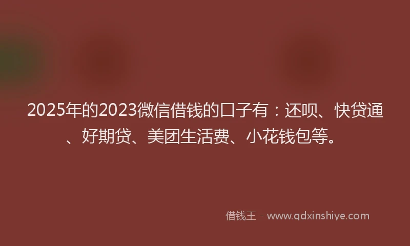 2025年的2023微信借钱的口子有：还呗、快贷通、好期贷、美团生活费、小花钱包等。