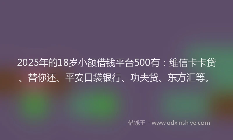 2025年的18岁小额借钱平台500有：维信卡卡贷、替你还、平安口袋银行、功夫贷、东方汇等。