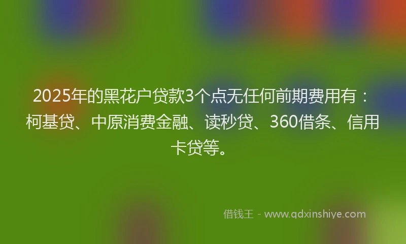 2025年的黑花户贷款3个点无任何前期费用有：柯基贷、中原消费金融、读秒贷、360借条、信用卡贷等。