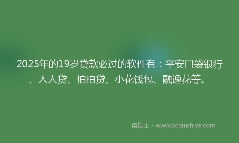 2025年的19岁贷款必过的软件有：平安口袋银行、人人贷、拍拍贷、小花钱包、融逸花等。