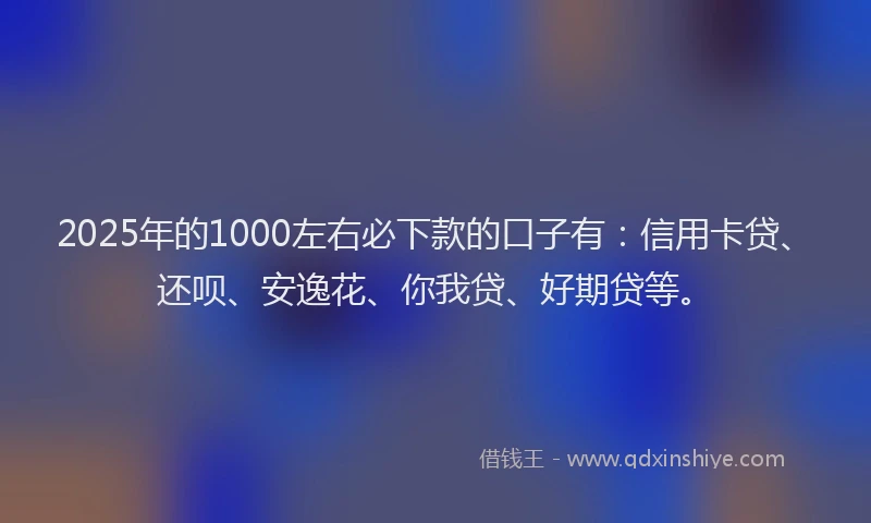 2025年的1000左右必下款的口子有：信用卡贷、还呗、安逸花、你我贷、好期贷等。