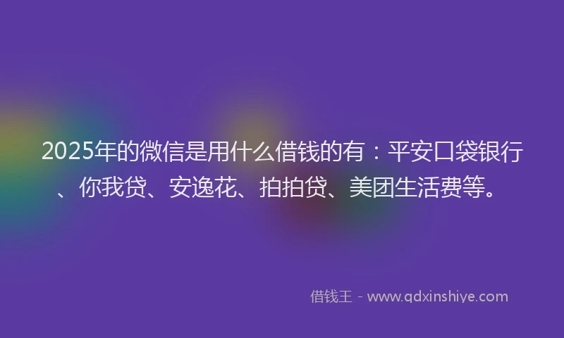 2025年的微信是用什么借钱的有：平安口袋银行、你我贷、安逸花、拍拍贷、美团生活费等。