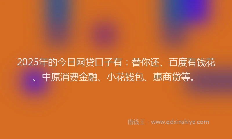 2025年的今日网贷口子有：替你还、百度有钱花、中原消费金融、小花钱包、惠商贷等。