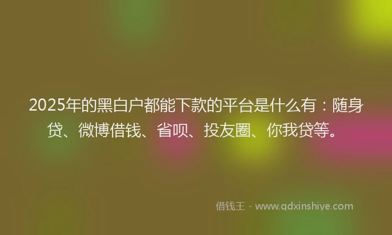 2025年的黑白户都能下款的平台是什么有：随身贷、微博借钱、省呗、投友圈、你我贷等。