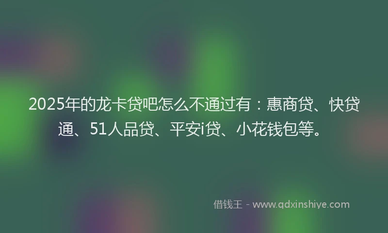 2025年的龙卡贷吧怎么不通过有：惠商贷、快贷通、51人品贷、平安i贷、小花钱包等。
