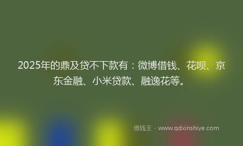 2025年的鼎及贷不下款有：微博借钱、花呗、京东金融、小米贷款、融逸花等。