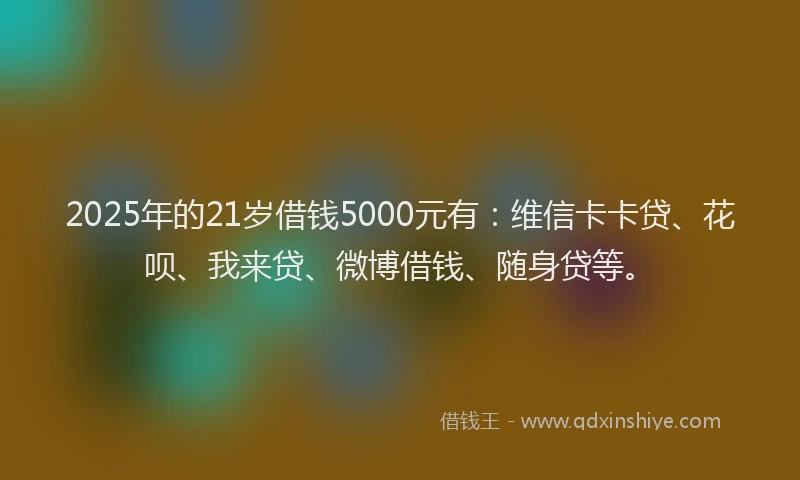 2025年的21岁借钱5000元有：维信卡卡贷、花呗、我来贷、微博借钱、随身贷等。