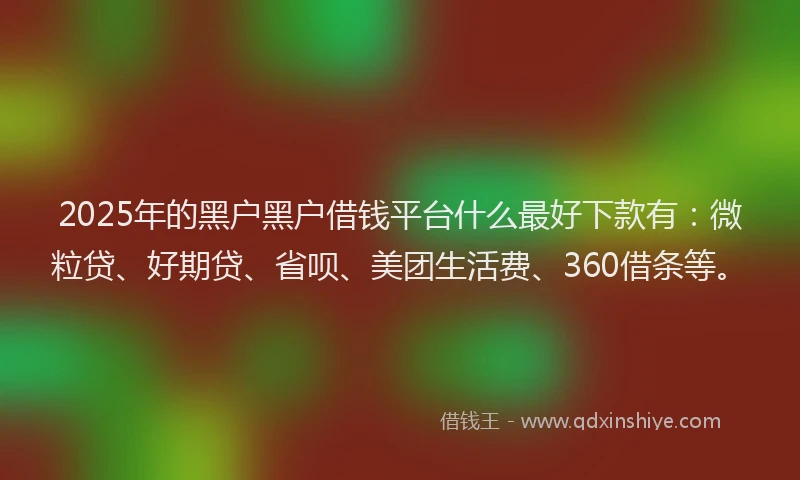 2025年的黑户黑户借钱平台什么最好下款有：微粒贷、好期贷、省呗、美团生活费、360借条等。