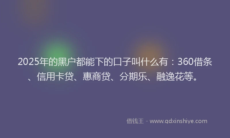 2025年的黑户都能下的口子叫什么有：360借条、信用卡贷、惠商贷、分期乐、融逸花等。