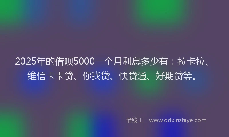 2025年的借呗5000一个月利息多少有：拉卡拉、维信卡卡贷、你我贷、快贷通、好期贷等。