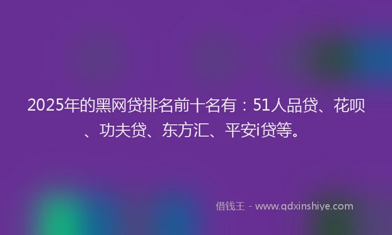 2025年的黑网贷排名前十名有：51人品贷、花呗、功夫贷、东方汇、平安i贷等。
