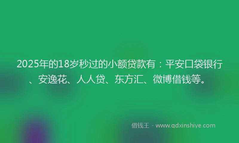 2025年的18岁秒过的小额贷款有：平安口袋银行、安逸花、人人贷、东方汇、微博借钱等。