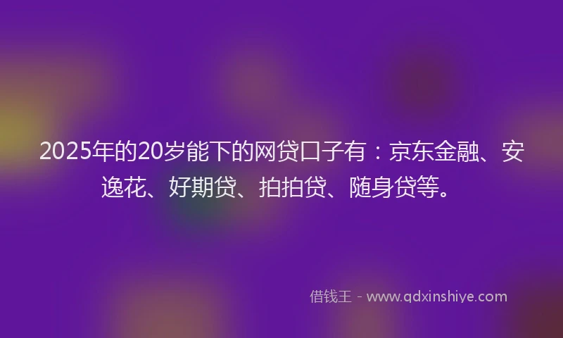 2025年的20岁能下的网贷口子有：京东金融、安逸花、好期贷、拍拍贷、随身贷等。