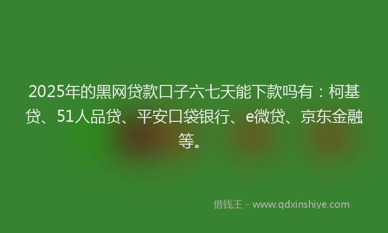 2025年的黑网贷款口子六七天能下款吗有：柯基贷、51人品贷、平安口袋银行、e微贷、京东金融等。