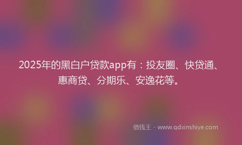 2025年的黑白户贷款app有：投友圈、快贷通、惠商贷、分期乐、安逸花等。