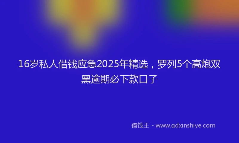16岁私人借钱应急2025年精选，罗列5个高炮双黑逾期必下款口子