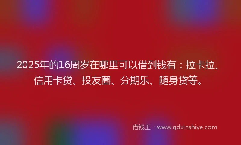 2025年的16周岁在哪里可以借到钱有：拉卡拉、信用卡贷、投友圈、分期乐、随身贷等。