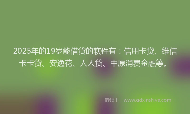 2025年的19岁能借贷的软件有：信用卡贷、维信卡卡贷、安逸花、人人贷、中原消费金融等。