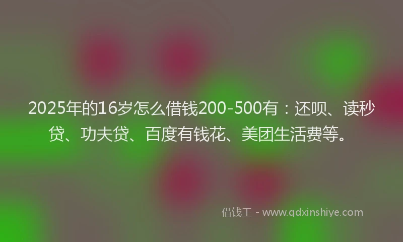 2025年的16岁怎么借钱200-500有：还呗、读秒贷、功夫贷、百度有钱花、美团生活费等。