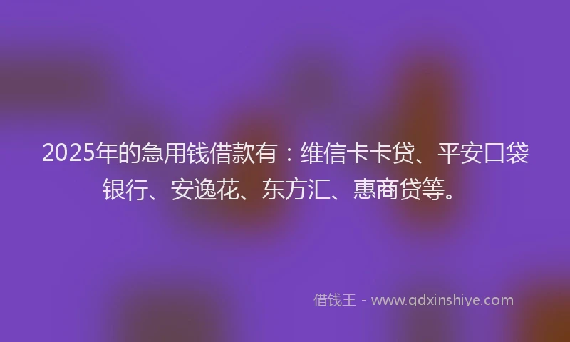 2025年的急用钱借款有：维信卡卡贷、平安口袋银行、安逸花、东方汇、惠商贷等。