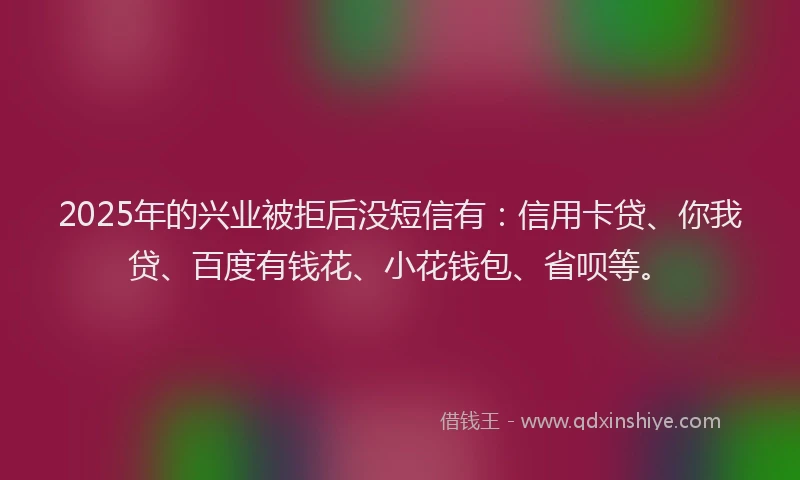 2025年的兴业被拒后没短信有：信用卡贷、你我贷、百度有钱花、小花钱包、省呗等。