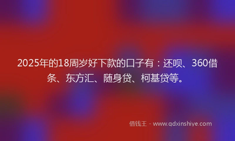 2025年的18周岁好下款的口子有：还呗、360借条、东方汇、随身贷、柯基贷等。