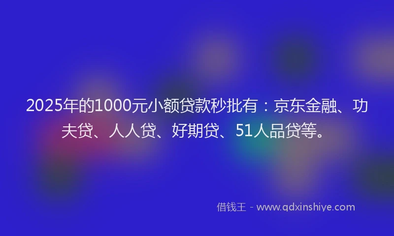 2025年的1000元小额贷款秒批有：京东金融、功夫贷、人人贷、好期贷、51人品贷等。
