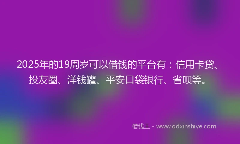 2025年的19周岁可以借钱的平台有：信用卡贷、投友圈、洋钱罐、平安口袋银行、省呗等。