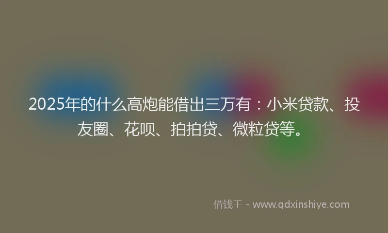 2025年的什么高炮能借出三万有：小米贷款、投友圈、花呗、拍拍贷、微粒贷等。