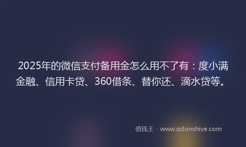 2025年的微信支付备用金怎么用不了有：度小满金融、信用卡贷、360借条、替你还、滴水贷等。