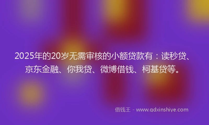 2025年的20岁无需审核的小额贷款有：读秒贷、京东金融、你我贷、微博借钱、柯基贷等。