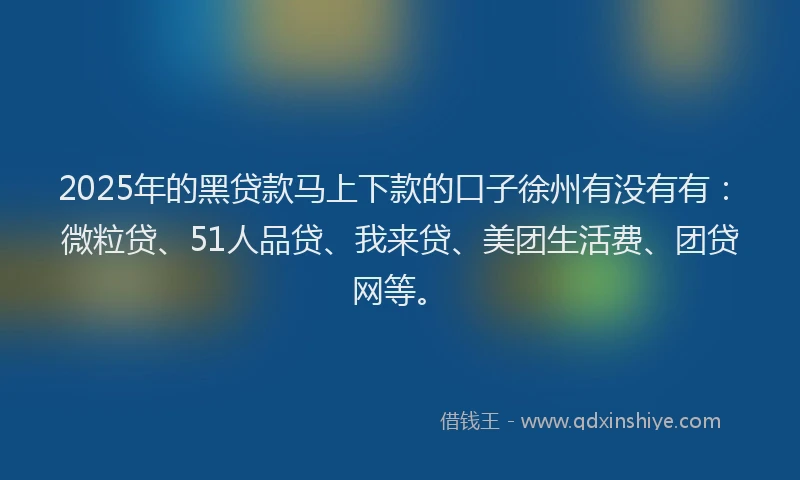 2025年的黑贷款马上下款的口子徐州有没有有：微粒贷、51人品贷、我来贷、美团生活费、团贷网等。