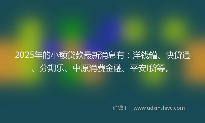 2025年的小额贷款最新消息有：洋钱罐、快贷通、分期乐、中原消费金融、平安i贷等。