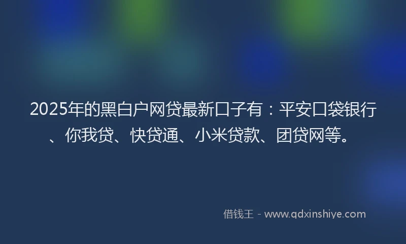 2025年的黑白户网贷最新口子有：平安口袋银行、你我贷、快贷通、小米贷款、团贷网等。