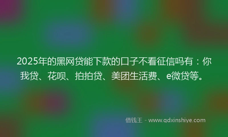 2025年的黑网贷能下款的口子不看征信吗有：你我贷、花呗、拍拍贷、美团生活费、e微贷等。
