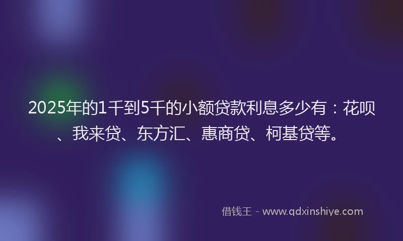 2025年的1千到5千的小额贷款利息多少有：花呗、我来贷、东方汇、惠商贷、柯基贷等。