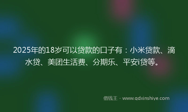 2025年的18岁可以贷款的口子有：小米贷款、滴水贷、美团生活费、分期乐、平安i贷等。