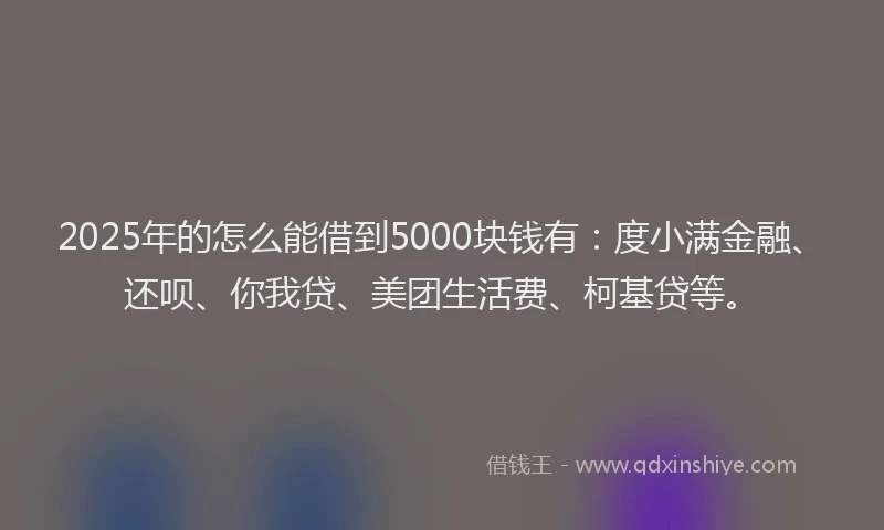 2025年的怎么能借到5000块钱有：度小满金融、还呗、你我贷、美团生活费、柯基贷等。