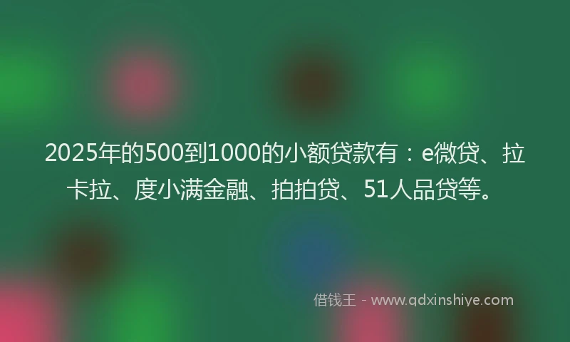 2025年的500到1000的小额贷款有：e微贷、拉卡拉、度小满金融、拍拍贷、51人品贷等。