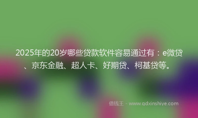 2025年的20岁哪些贷款软件容易通过有：e微贷、京东金融、超人卡、好期贷、柯基贷等。
