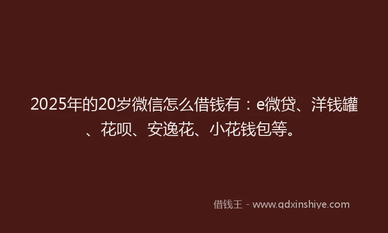2025年的20岁微信怎么借钱有：e微贷、洋钱罐、花呗、安逸花、小花钱包等。