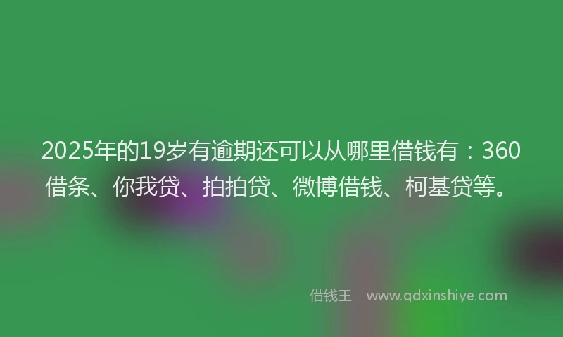 2025年的19岁有逾期还可以从哪里借钱有：360借条、你我贷、拍拍贷、微博借钱、柯基贷等。