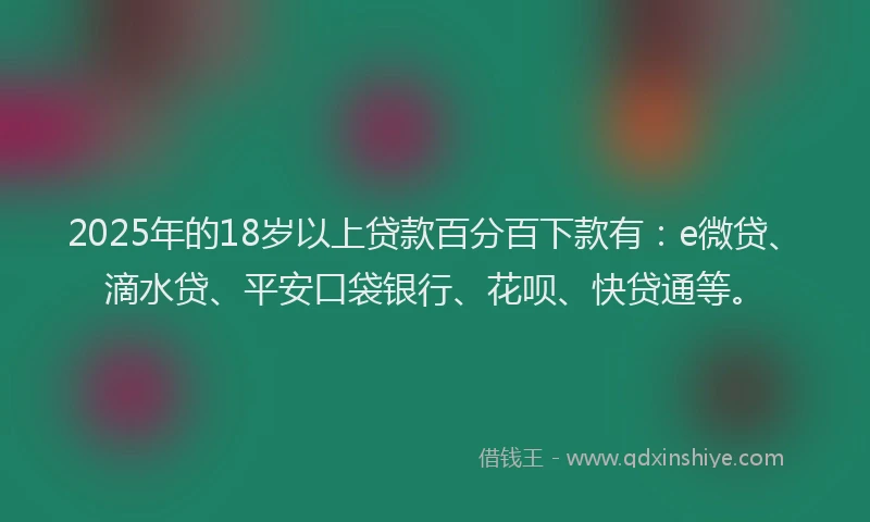 2025年的18岁以上贷款百分百下款有：e微贷、滴水贷、平安口袋银行、花呗、快贷通等。